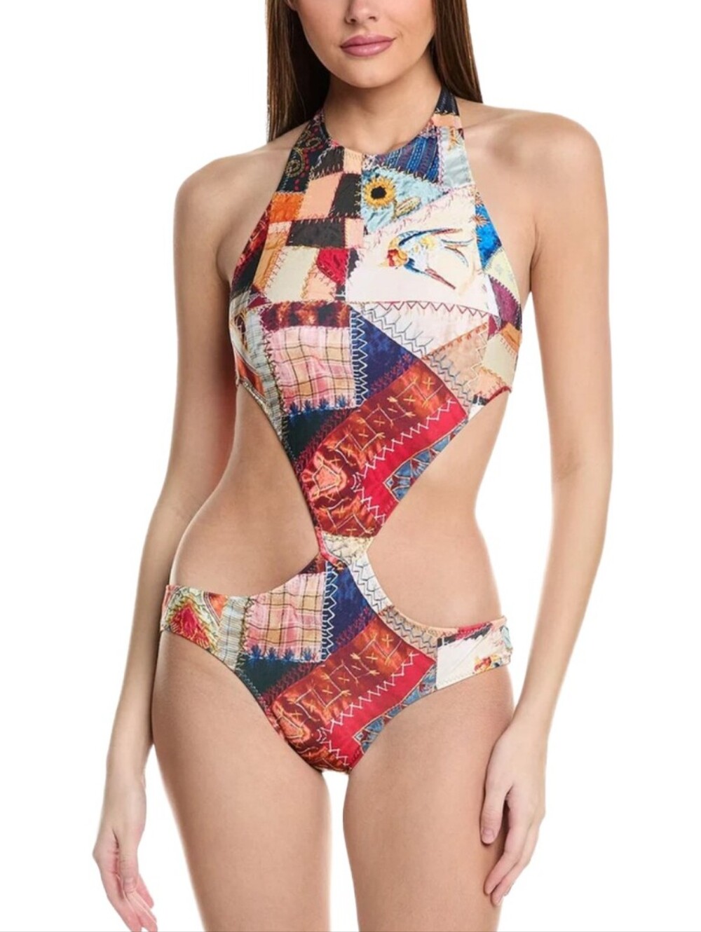 Norma Kamali Chuck One-Piece Vintage Quilt Halter Neck Cutout Swimsuit Sz: XXS